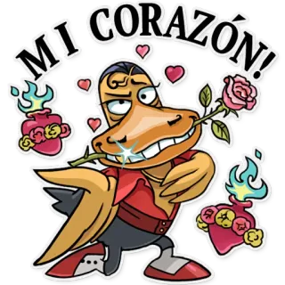 😍 MI CORAZÓN! 愛, ハート, アヒル, バラ, 漫画, キャラクター telegram sticker