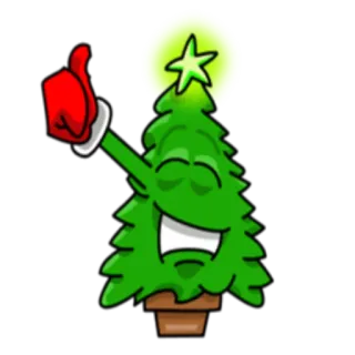 👍 árbol de Navidad, dibujos animados, fiesta, celebración, pulgar arriba, estrella telegram sticker