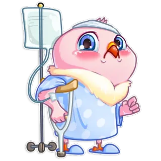 🤕 bird, hospital, sick, injured, crutches, cartoon telegram sticker
