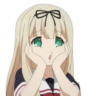 😊 Anime, Ragazza, Carina, Emotivo, Uniforme scolastica, Nastro, Occhi verdi whatsapp sticker