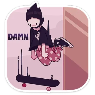 😟 DAMN Скейтборд, Прыжок, Мультфильм, Скейтбордист, Круто, Черт telegram sticker