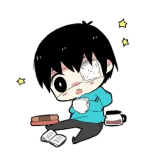 ✨ anime, chibi, coffee, book, patch telegram sticker