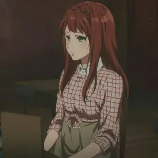 ✨ ragazza anime, capelli rossi, personaggio, femmina, laptop, in attesa, seduta telegram sticker