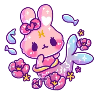 🐠 Jennie кролик, рыбы, зодиак, рыба, милый, кавай, розовый, иллюстрация telegram sticker