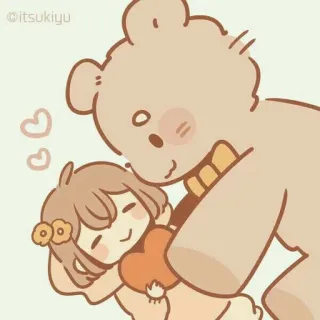 🐻 oitsukiyu oso, chica, lindo, abrazo, kawaii, dibujos animados, ilustración telegram sticker