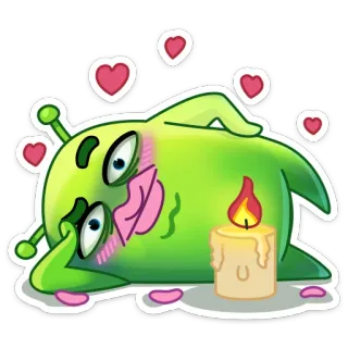 🥰 dibujo animado, amor, corazón, verde, vela, alien telegram sticker