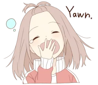 😴 Yawn. Sbadiglio, Assonnato, Anime, Cartone animato, Annoiato, Stanco, Ragazza telegram sticker