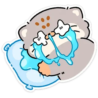 😼 cat crying, cat, sad, tears, pillow, kawaii, cartoon telegram sticker