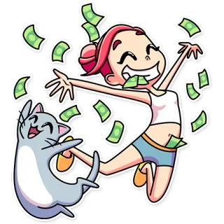 🤑 dinheiro, desenho animado, gato, alegre, celebração, sucesso, riqueza telegram sticker