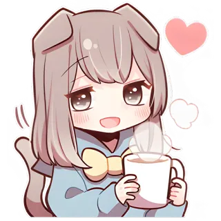 ☕ 动漫, 狗, 卡哇伊, 可爱, 女孩, 心, 咖啡 whatsapp sticker