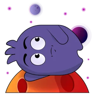 🤔 Alien, Kartun, Planet, Luar Angkasa, Lucu, Ungu, Oranye whatsapp sticker