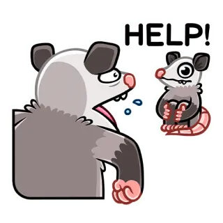 😰 HELP! Zarigüeya, Ayuda, Dibujos animados, Animal, Lindo, Angustiado, Mamífero whatsapp sticker
