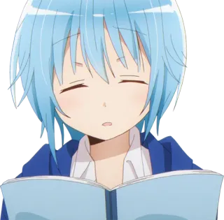 😪 Anime, Ragazza, Leggendo, Libro, Capelli blu, Manga, Studente telegram sticker