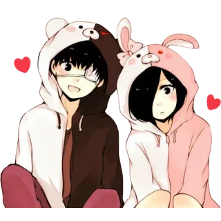 ❤ Anime, Kawaii, Fofo, Urso, Coelho, Casal, Desenho animado telegram sticker