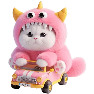 🚗 猫, 粉色, 怪物, 卡通, 可爱, 动物, 汽车 telegram sticker