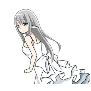 🤨 アニメ, エルフ, 女性, 白いドレス, かわいい, キャラクター, 女の子, 漫画 telegram sticker