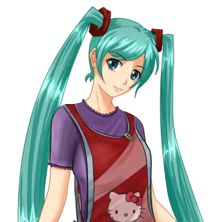 🙂 Anime Mädchen, Cartoonfigur, Hello Kitty, Zöpfe, Illustration whatsapp sticker