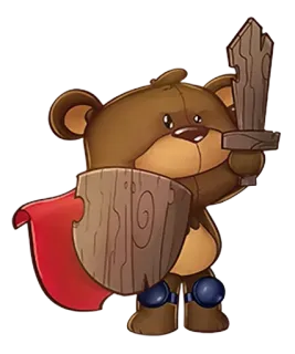 😜 orsacchiotto, guerriero, giocattolo, scudo, spada, mantello, orso whatsapp sticker