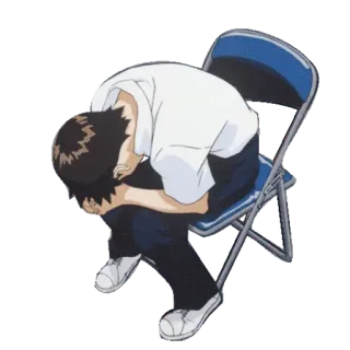 😞 Shinji Ikari Neon Genesis Evangelion Anime, Sedih, Depresi, Duduk, Karakter telegram sticker