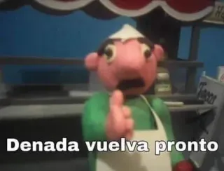 👋 Denada vuelva pronto Figur, Knete, Stop-Motion, Stop-Motion, Animation, Schürze, Hut telegram sticker