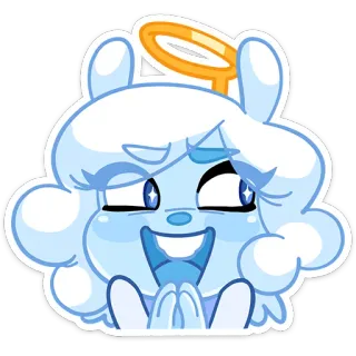🥳 thiên thần, dễ thương, hoạt hình, nhân vật, vòng hào quang, nụ cười telegram sticker