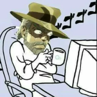 😳 Joseph Joestar JoJo's Bizarre Adventure Joseph Joestar, JoJo's Bizarre Adventure, Anime, Manga, Réaction, Ordinateur, Café whatsapp sticker