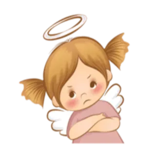 🙁 Engel, Mädchen, Heiligenschein, Flügel, süß, Cartoon whatsapp sticker