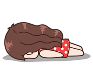😞 dessin animé, couché, triste, épuisé, fille, fatigué(e) telegram sticker