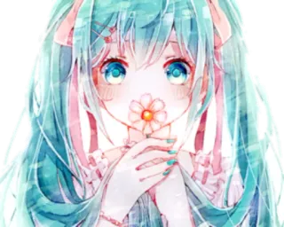 😍 Hatsune Miku 애니메이션, 보컬로이드, 하츠네 미쿠, 귀여운, 카와이, 꽃 whatsapp sticker
