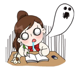 😵 учеба, призрак, студент, уставший, мультфильм, аниме, сонный whatsapp sticker
