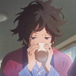 💈 Anime, Postać, Picie, Poranek, Śpiący, Kawaii whatsapp sticker