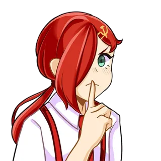 🤫 anime, fille, cheveux roux, communisme, faucille et marteau, sérieux whatsapp sticker