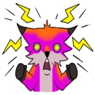 😱 キツネ, アニメ, 雷, ショック, びっくり, オレンジ, ピンク, 動物 telegram sticker