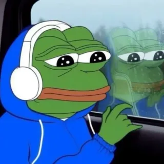 🌟 Pepe the Frog pepe, rana, triste, cuffie, pioggia, finestra telegram sticker