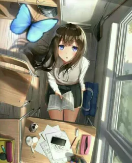 🦋 anime, girl, school, desk, butterfly, manga telegram sticker