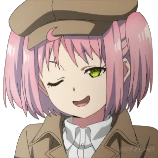 😉 anime, garota, piscadela, cabelo rosa, chapéu, arrogante telegram sticker