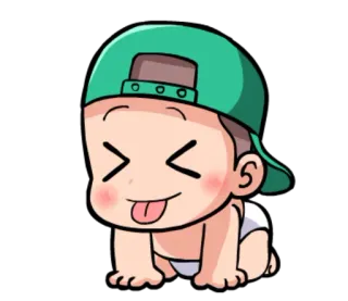 😝 bebé, dibujos animados, gatear, pañal, lengua, gorra telegram sticker