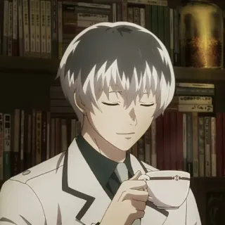 🐾 Ken Kaneki Tokyo Ghoul Anime, Ghoul, Koffie, Wit haar, Ken Kaneki telegram sticker