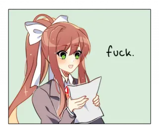 💚 Monika Doki Doki Literature Club fuck. anime, offensive, swear word, Monika, Doki Doki Literature Club telegram sticker