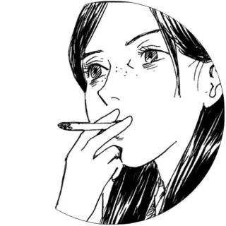 😞 сигарета, курение, женщина, иллюстрация, стиль манга, веснушки telegram sticker