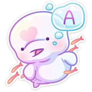 😧 A adesivo, carino, cartone animato, personaggio, pesce, bolla, lettera whatsapp sticker