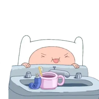 😝 Finn Adventure Time Cartoon, lustig, Waschbecken, Zahnbürste, Zahnpasta, Tasse, Adventure Time, Finn telegram sticker