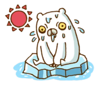 ☀ beruang kutub, perubahan iklim, pemanasan global, es mencair, panas, berkeringat, matahari telegram sticker
