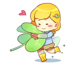 😘 クローバー, 幸運, 女の子, 漫画, かわいい, ラッキー, ハート whatsapp sticker