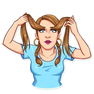 😳 femme, fille, nattes, dessin animé, portrait, illustration, coiffure telegram sticker