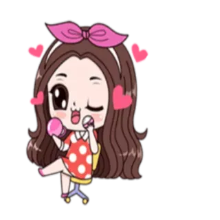 💄 desenho animado, menina, fofo, kawaii, chibi, animado, coração, laço telegram sticker