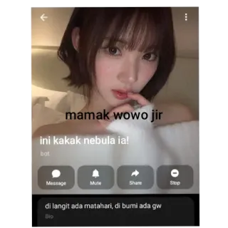 💇 mamak wowo jir ini kakak nebula ia! di langit ada matahari, di bumi ada gw girl, selfie, indonesian, portrait, social media, cute telegram sticker