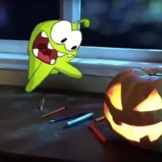 🎃 Om Nom Cut the Rope Om Nom, Cut the Rope, jeu, monstre, halloween, citrouille, bonbon, amusant whatsapp sticker