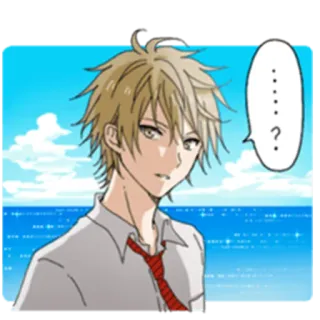 😶 ......? anime, question, thinking, character, beach, ocean telegram sticker