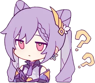 💖 Keqing Genshin Impact Кэ Цин, Genshin Impact, вопросительные знаки, видеоигра, аниме, чиби telegram sticker